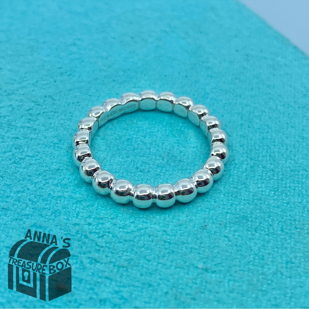 Tiffany & Co. 925 Silver Ziegfeld Bead Ring Sz. 5 (box + pouch)